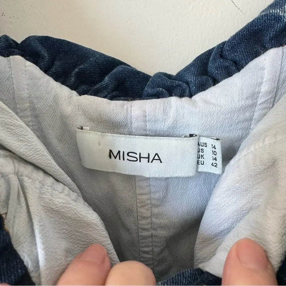 Misha Trisha Acid Wash Blue Denim Off The Shoulder Ruffle Mini Dress 10 - Picture 12 of 13